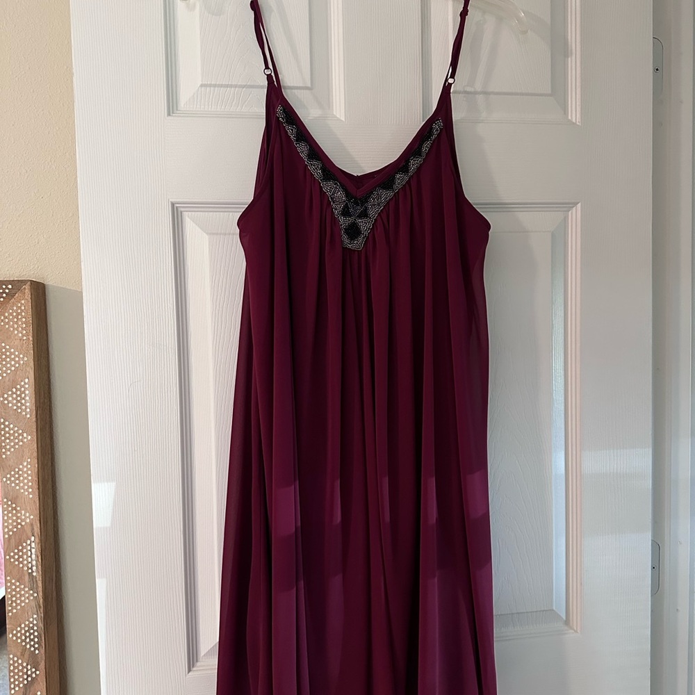 Burgundy Dress with Beaded Detail